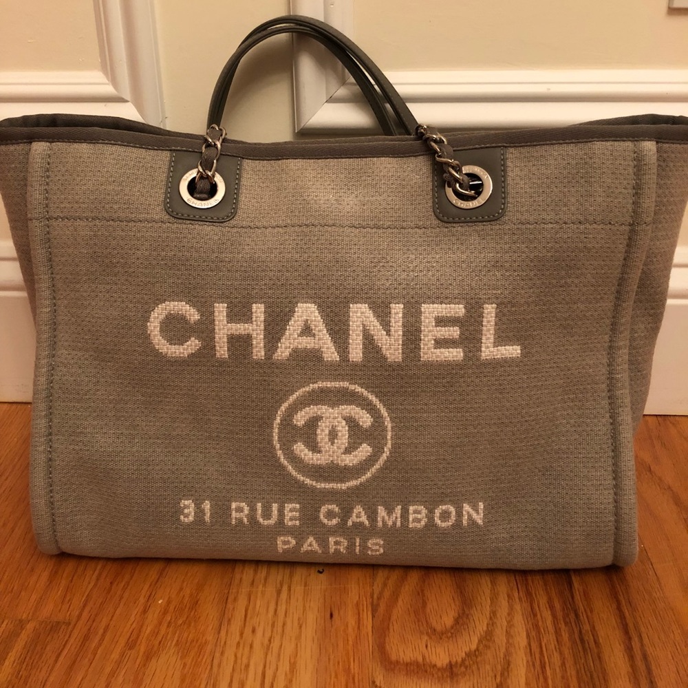 Chanel deauville small tote grey canvas.